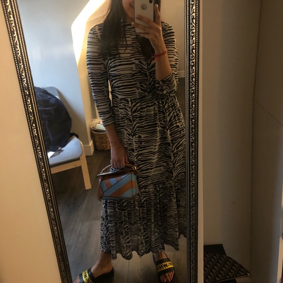 ASOS Vila Zebra Mesh Flowy Midi Dress W Slip NWT - Picture 3 of 3